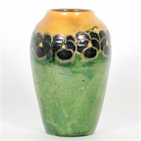 Arts & Crafts Style Ceramic Vase, Blue Flowers