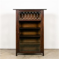 Arts & Crafts Dark Oak Leaded Glass Door Cabinet