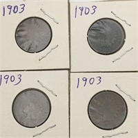 Group Of 4 Indian Head Pennies, 1903