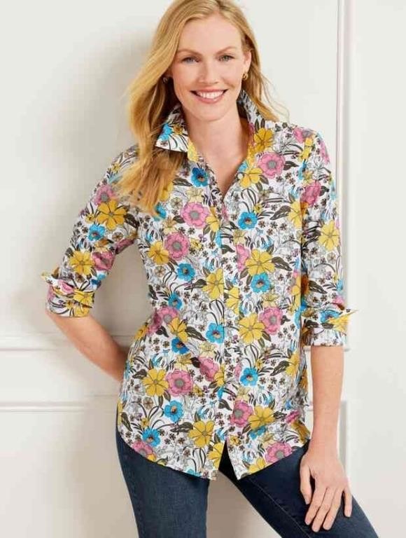 (N) COTTON BUTTON FRONT SHIRT - GARDEN PARTY