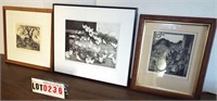 3 asst. framed farm prints signed