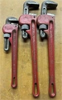Lot of 3 Fuller Pipe Wrenches ~ 14" & 18"