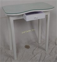 White Side Table Desk Glass Top One Drawer