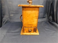 Vintage wooden coffee grinder, dovetails, side