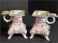 Unusual Dresden Pink Floral Candle Holders