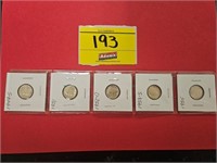 (5) ROOSEVELT DIMES, 1949-S, 1951, 1952-D,