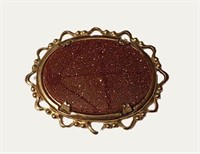 SHARP VINTAGE OVAL GOLD RUST SANDSTONE BROOCH