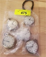 5 BULLS EYE AND WESTCLOX POCKET WATCHES