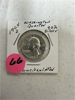 1964D Washington Quarter 90% Silver Unc