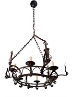 6 Light French Iron Round Fixture w/ Arches, Wired