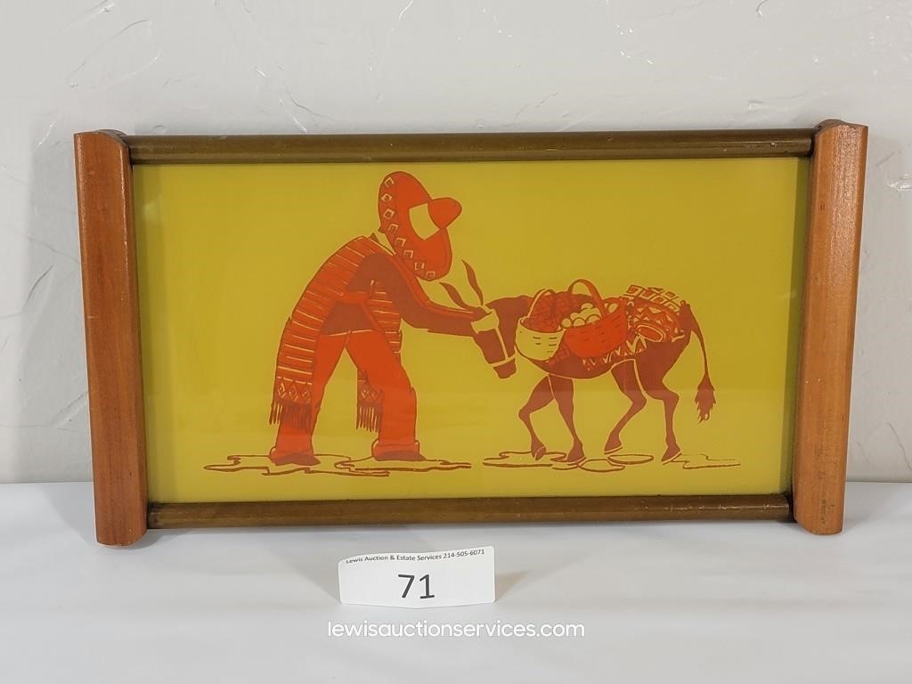 13" Wood & Glass Man And Burro Theme Serving Tray