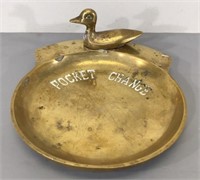 Heavy Brass Pocket Change Dish w/Duck