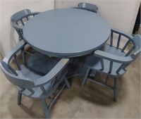 (AN) Wood Table And Chairs Painted Blue.