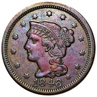 1848 Braided Hair Large Cent ABOUT UNCIRCULATED