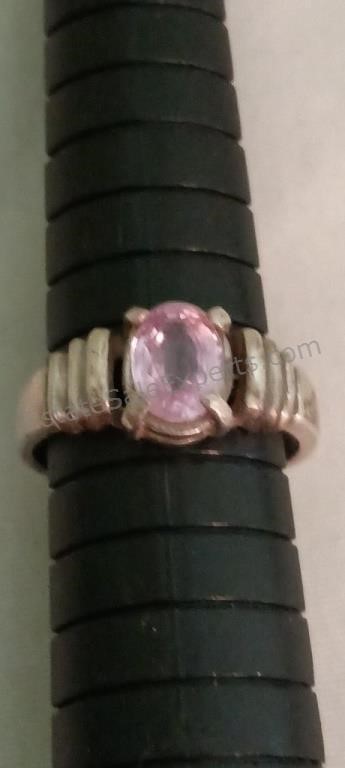 Sterling Silver and Pink Gemstone Ring Size 6.5