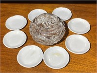 Saucers & Pressed Glass Bowl