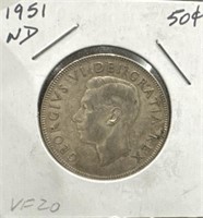 1951 50 Cents Silver Coin- Narrow Date (ND)