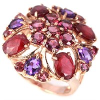 Natural RED RUBY AMETHYST RHODOLITE GARNET Ring