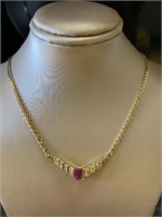 14kt Gold Natural Ruby & Diamond Evening Necklace