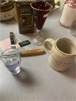 Tim, cup shot glasses and assorted items