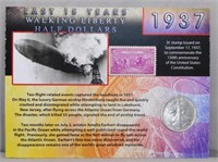 1937 Walking Liberty Half Dollar with 3 Cent