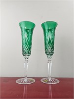 2 Waterford Emerald Green Fluted Champagne