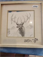 Marinka Ziolkowski Pencil Elk Framed Drawing