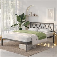 Full Size Bed Frame with Headboard  Metal  Black