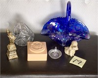 Decorative Lot with Carnival Glass and Poodle