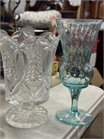 2pc , lead crystal and teal glass stemware