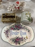 Powder room sign, mug, miscellaneous