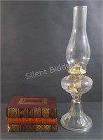 Clear Glass Oil Lamp w Hard Cover Books