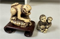 Two Carved Netsuke Style Monkey Sculptures