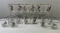 Fowl Motif Cocktail Glasses; Old Crow Swizzle Stic