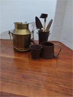 Brass milk can, small scale gardening item decor