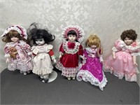 5 Porcelain Bisque dolls