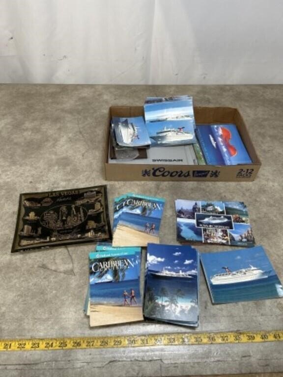 Large assortment of cruise line postcards, glass