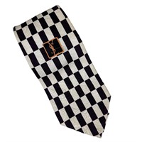 Yves Saint Laurent YSL Check Black White Tie Silk