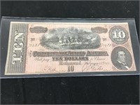 1864 US Confederate $10 Bill