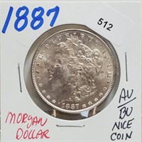 1887 90% Silver AU/BU Morgan $1 Dollar