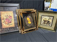 Assorted pictures and frame