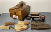 Vintage Wooden Shoe Shine Kit and Wood Forms