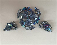 SHERMAN RHINESTONE BROOCH AND EARRINGS