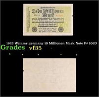 1923 Weimar Germany 10 Millionen Mark Note P# 106D