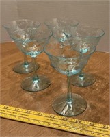 Etched Blue Glass Stem Ware 5