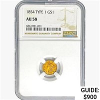 1854 Rare Gold Dollar NGC AU58