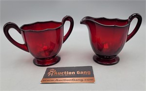 Ruby Red Glass Sugar & Creamer Dishes
