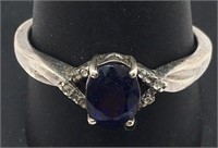 Sterling Silver Ring W Dark Blue Stone