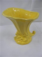 Yellow McCoy cornucopia vase with floral accent