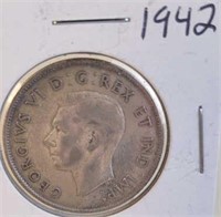 1942 Georgivs VI Canadian Silver Half Dollar